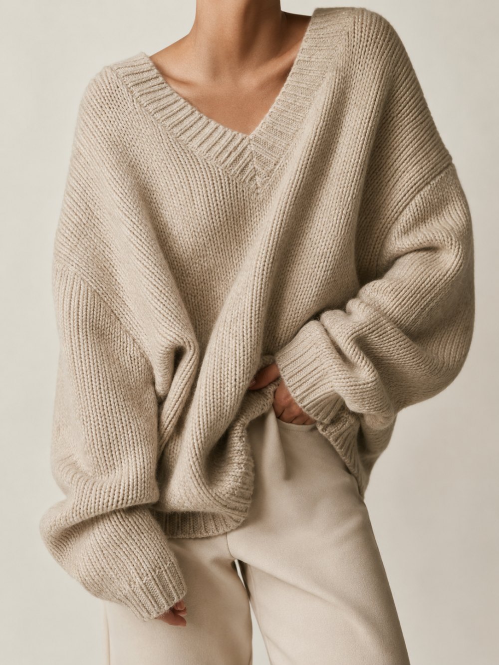 Bej oversize triko kazak